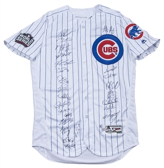 2016 Chicago Cubs Team Signed Chicago Cubs Home Jersey With 26 Signatures Including Bryant, Rizzo, Zobrist & Chapman -LE 147/200 (MLB Authenticated, Fanatics & Schwartz)